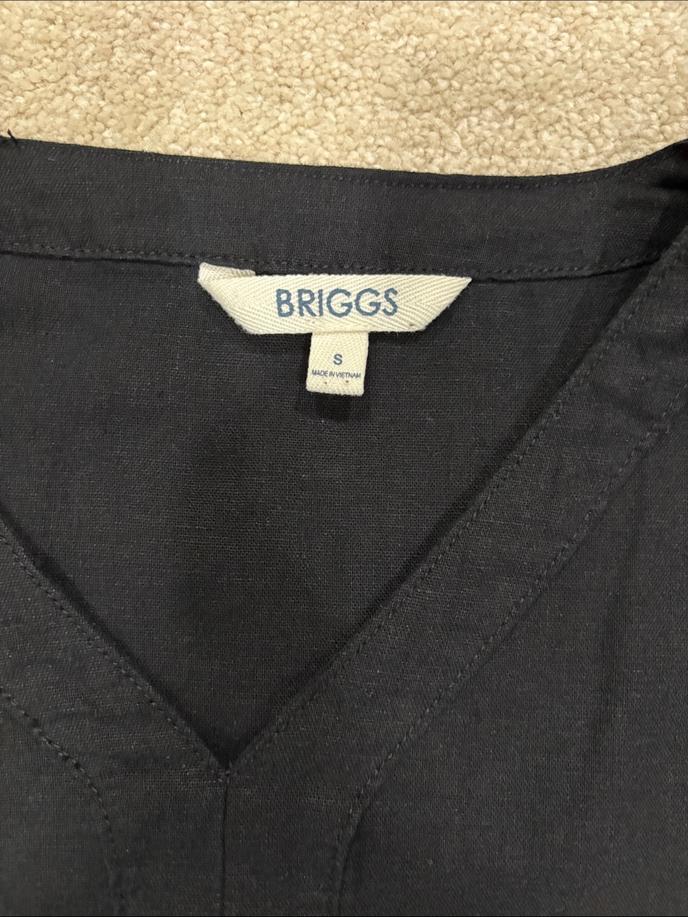 Linen/Rayon Black V-Neck Short Sleeve Midi Dress with pockets - Picture 2 of 4
